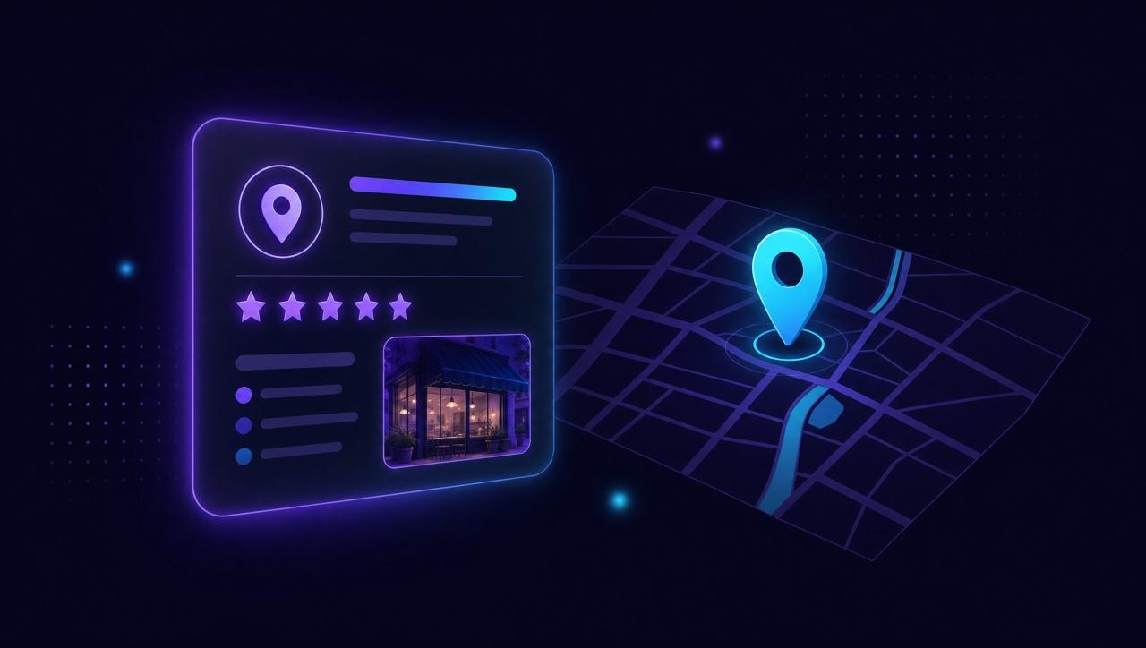 Local discovery in Prague: a business profile with reviews and a map pin