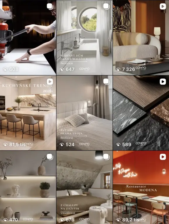 Compo Interiéry — Instagram profil pod správou RKP Agency