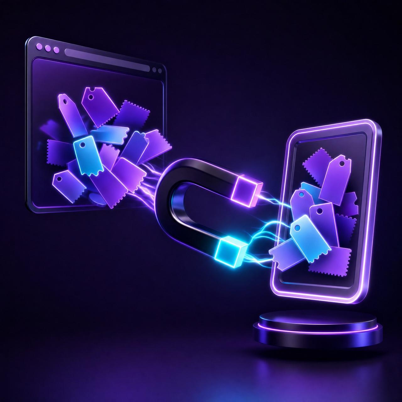 Magnet vytahuje slevové kupony z webu a vkládá je do reklamního rámečku